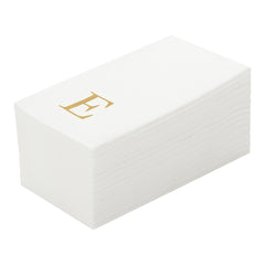 Luxenap Rectangle Gold Letter E White Paper Linen-Feel Guest Towel - Air Laid, Sans Serif Font - 15 3/4