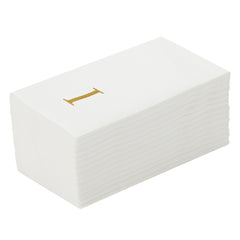 Luxenap Rectangle Gold Letter I White Paper Linen-Feel Guest Towel - Air Laid, Sans Serif Font - 15 3/4