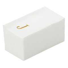 Luxenap Rectangle Gold Letter J White Paper Linen-Feel Guest Towel - Air Laid, Sans Serif Font - 15 3/4