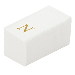 Luxenap Rectangle Gold Letter N White Paper Linen-Feel Guest Towel - Air Laid, Sans Serif Font - 15 3/4