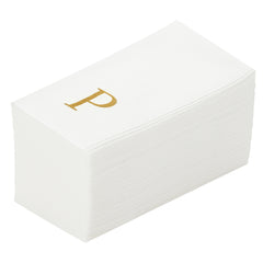 Luxenap Rectangle Gold Letter P White Paper Linen-Feel Guest Towel - Air Laid, Sans Serif Font - 15 3/4