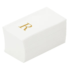 Luxenap Rectangle Gold Letter R White Paper Linen-Feel Guest Towel - Air Laid, Sans Serif Font - 15 3/4