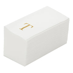 Luxenap Rectangle Gold Letter T White Paper Linen-Feel Guest Towel - Air Laid, Sans Serif Font - 15 3/4