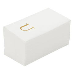 Luxenap Rectangle Gold Letter U White Paper Linen-Feel Guest Towel - Air Laid, Sans Serif Font - 15 3/4