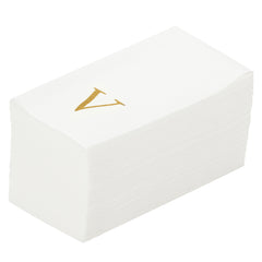 Luxenap Rectangle Gold Letter V White Paper Linen-Feel Guest Towel - Air Laid, Sans Serif Font - 15 3/4