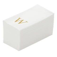 Luxenap Rectangle Gold Letter W White Paper Linen-Feel Guest Towel - Air Laid, Sans Serif Font - 15 3/4