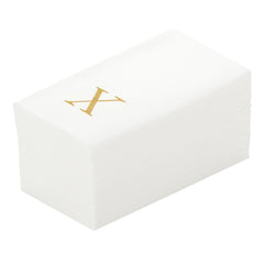 Luxenap Rectangle Gold Letter X White Paper Linen-Feel Guest Towel - Air Laid, Sans Serif Font - 15 3/4