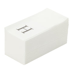 Luxenap Rectangle Silver Letter H White Paper Linen-Feel Guest Towel - Air Laid, Sans Serif Font - 15 3/4