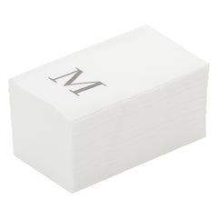 Luxenap Rectangle Silver Letter M White Paper Linen-Feel Guest Towel - Air Laid, Sans Serif Font - 15 3/4