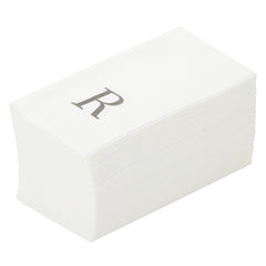 Luxenap Rectangle Silver Letter R White Paper Linen-Feel Guest Towel - Air Laid, Sans Serif Font - 15 3/4