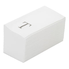 Luxenap Rectangle Silver Letter T White Paper Linen-Feel Guest Towel - Air Laid, Sans Serif Font - 15 3/4