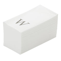 Luxenap Rectangle Silver Letter W White Paper Linen-Feel Guest Towel - Air Laid, Sans Serif Font - 15 3/4