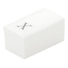 Luxenap Rectangle Silver Letter X White Paper Linen-Feel Guest Towel - Air Laid, Sans Serif Font - 15 3/4