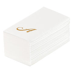 Luxenap Rectangle Gold Letter A White Paper Linen-Feel Guest Towel - Air Laid, Cursive Font - 15 3/4