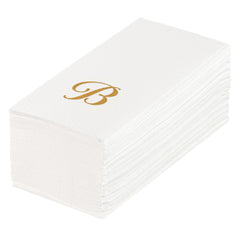 Luxenap Rectangle Gold Letter B White Paper Linen-Feel Guest Towel - Air Laid, Cursive Font - 15 3/4
