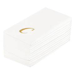 Luxenap Rectangle Gold Letter C White Paper Linen-Feel Guest Towel - Air Laid, Cursive Font - 15 3/4