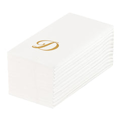 Luxenap Rectangle Gold Letter D White Paper Linen-Feel Guest Towel - Air Laid, Cursive Font - 15 3/4