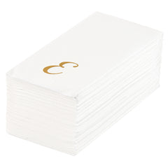 Luxenap Rectangle Gold Letter E White Paper Linen-Feel Guest Towel - Air Laid, Cursive Font - 15 3/4