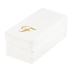 Luxenap Rectangle Gold Letter F White Paper Linen-Feel Guest Towel - Air Laid, Cursive Font - 15 3/4