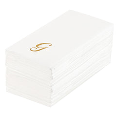 Luxenap Rectangle Gold Letter G White Paper Linen-Feel Guest Towel - Air Laid, Cursive Font - 15 3/4