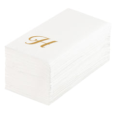 Luxenap Rectangle Gold Letter H White Paper Linen-Feel Guest Towel - Air Laid, Cursive Font - 15 3/4