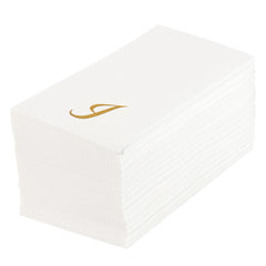 Luxenap Rectangle Gold Letter I White Paper Linen-Feel Guest Towel - Air Laid, Cursive Font - 15 3/4