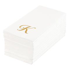 Luxenap Rectangle Gold Letter K White Paper Linen-Feel Guest Towel - Air Laid, Cursive Font - 15 3/4