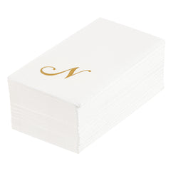 Luxenap Rectangle Gold Letter N White Paper Linen-Feel Guest Towel - Air Laid, Cursive Font - 15 3/4