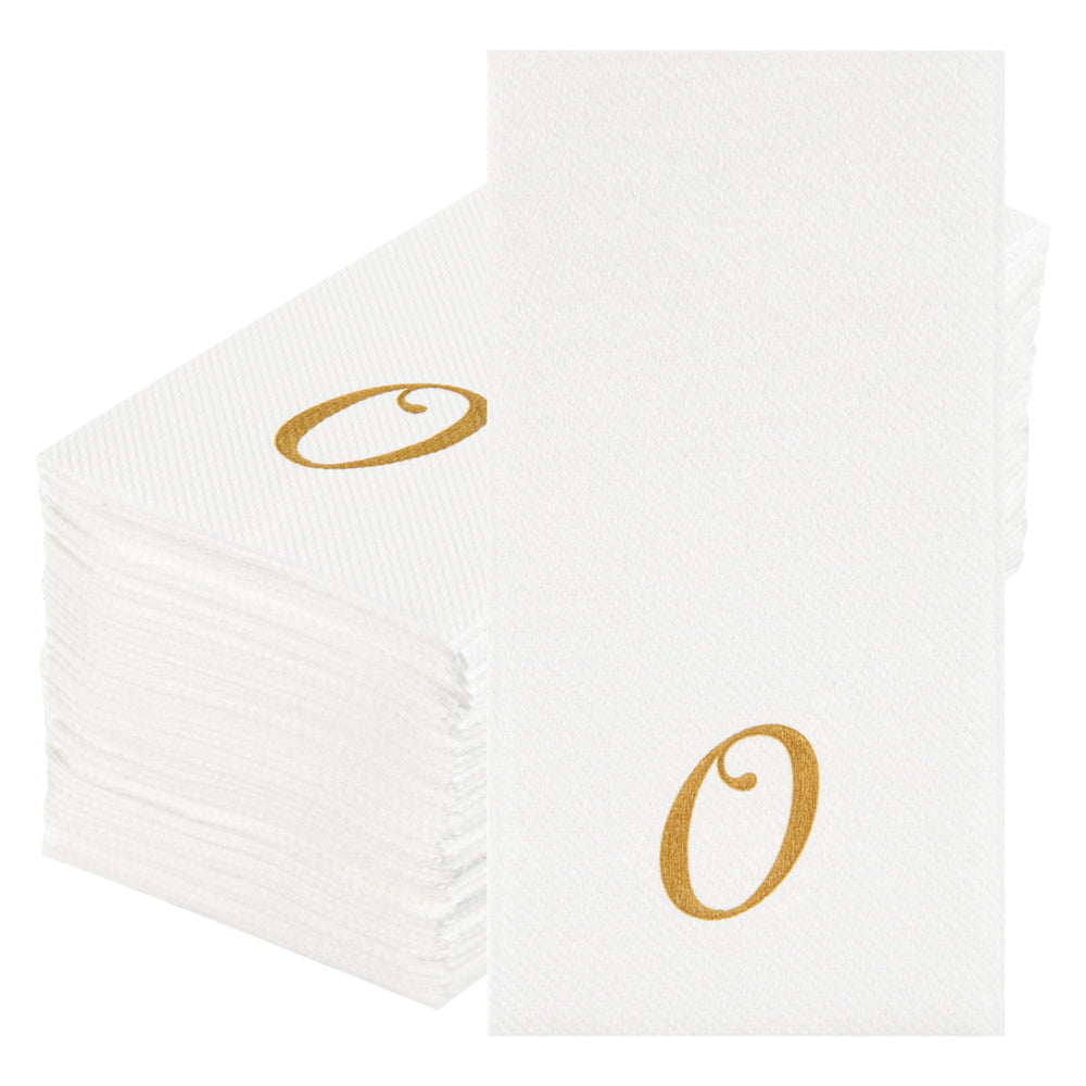 Luxenap Rectangle Gold Letter O White Paper Linen-Feel Guest Towel / Napkin - Air Laid, Cursive Font - 15 3/4" x 8" - 2000 count box
