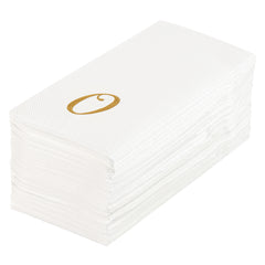 Luxenap Rectangle Gold Letter O White Paper Linen-Feel Guest Towel - Air Laid, Cursive Font - 15 3/4