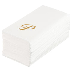 Luxenap Rectangle Gold Letter P White Paper Linen-Feel Guest Towel - Air Laid, Cursive Font - 15 3/4
