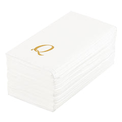 Luxenap Rectangle Gold Letter Q White Paper Linen-Feel Guest Towel - Air Laid, Cursive Font - 15 3/4