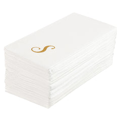 Luxenap Rectangle Gold Letter S White Paper Linen-Feel Guest Towel - Air Laid, Cursive Font - 15 3/4