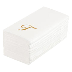 Luxenap Rectangle Gold Letter T White Paper Linen-Feel Guest Towel - Air Laid, Cursive Font - 15 3/4