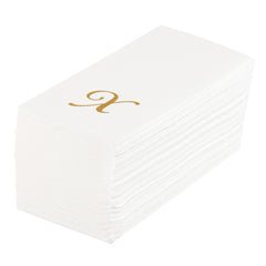Luxenap Rectangle Gold Letter X White Paper Linen-Feel Guest Towel - Air Laid, Cursive Font - 15 3/4