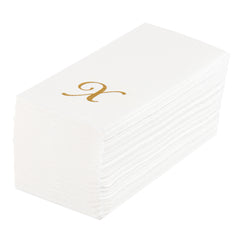Luxenap Rectangle Gold Letter X White Paper Linen-Feel Guest Towel / Napkin - Air Laid, Cursive Font - 15 3/4