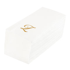 Luxenap Rectangle Gold Letter Z White Paper Linen-Feel Guest Towel - Air Laid, Cursive Font - 15 3/4
