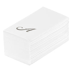 Luxenap Rectangle Silver Letter A White Paper Linen-Feel Guest Towel - Air Laid, Cursive Font - 15 3/4