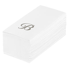 Luxenap Rectangle Silver Letter B White Paper Linen-Feel Guest Towel - Air Laid, Cursive Font - 15 3/4