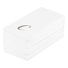 Luxenap Rectangle Silver Letter C White Paper Linen-Feel Guest Towel - Air Laid, Cursive Font - 15 3/4