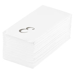 Luxenap Rectangle Silver Letter E White Paper Linen-Feel Guest Towel - Air Laid, Cursive Font - 15 3/4