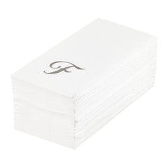 Luxenap Rectangle Silver Letter F White Paper Linen-Feel Guest Towel - Air Laid, Cursive Font - 15 3/4