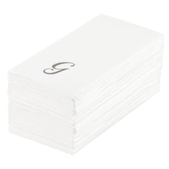 Luxenap Rectangle Silver Letter G White Paper Linen-Feel Guest Towel - Air Laid, Cursive Font - 15 3/4