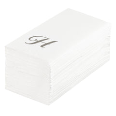 Luxenap Rectangle Silver Letter H White Paper Linen-Feel Guest Towel - Air Laid, Cursive Font - 15 3/4