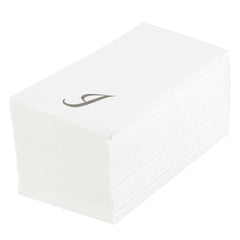 Luxenap Rectangle Silver Letter I White Paper Linen-Feel Guest Towel - Air Laid, Cursive Font - 15 3/4