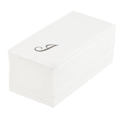 Luxenap Rectangle Silver Letter J White Paper Linen-Feel Guest Towel - Air Laid, Cursive Font - 15 3/4