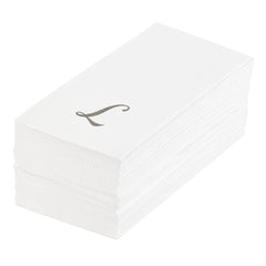 Luxenap Rectangle Silver Letter L White Paper Linen-Feel Guest Towel - Air Laid, Cursive Font - 15 3/4
