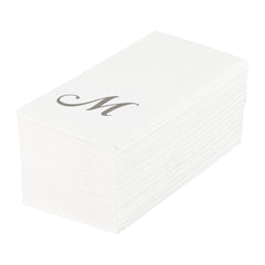 Luxenap Rectangle Silver Letter M White Paper Linen-Feel Guest Towel - Air Laid, Cursive Font - 15 3/4