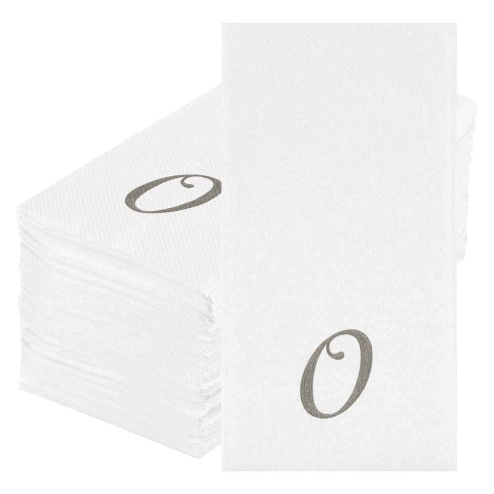 Luxenap Rectangle Silver Letter O White Paper Linen-Feel Guest Towel / Napkin - Air Laid, Cursive Font - 15 3/4" x 8" - 2000 count box