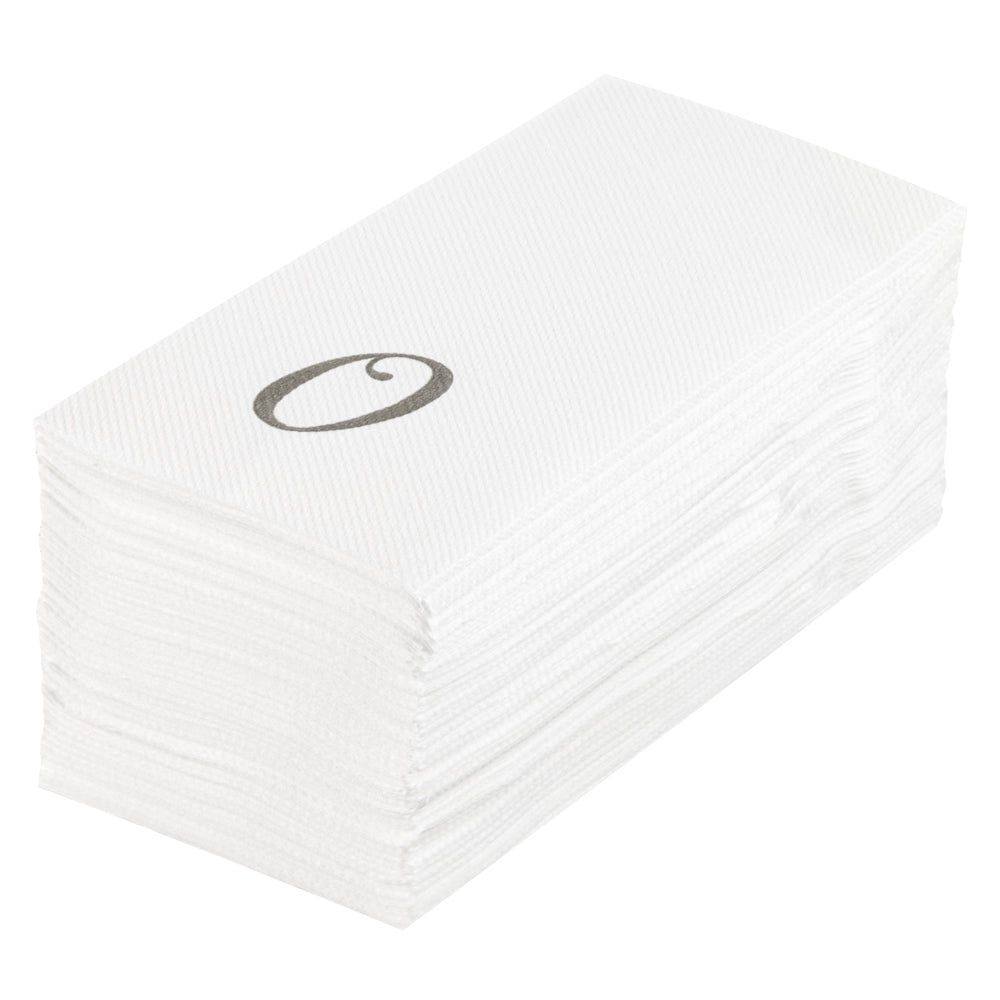Luxenap Rectangle Silver Letter O White Paper Linen-Feel Guest Towel / Napkin - Air Laid, Cursive Font - 15 3/4" x 8" - 2000 count box